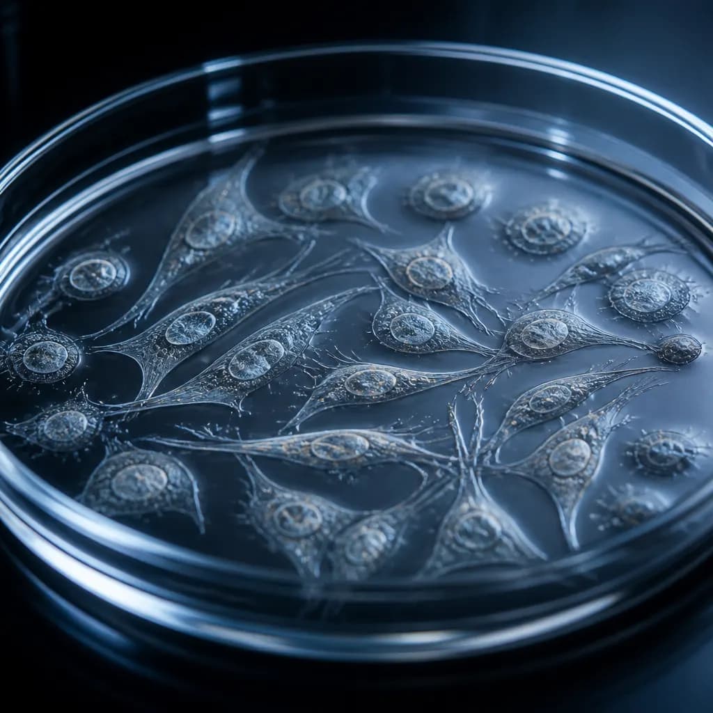 Living cells in a culture dish.