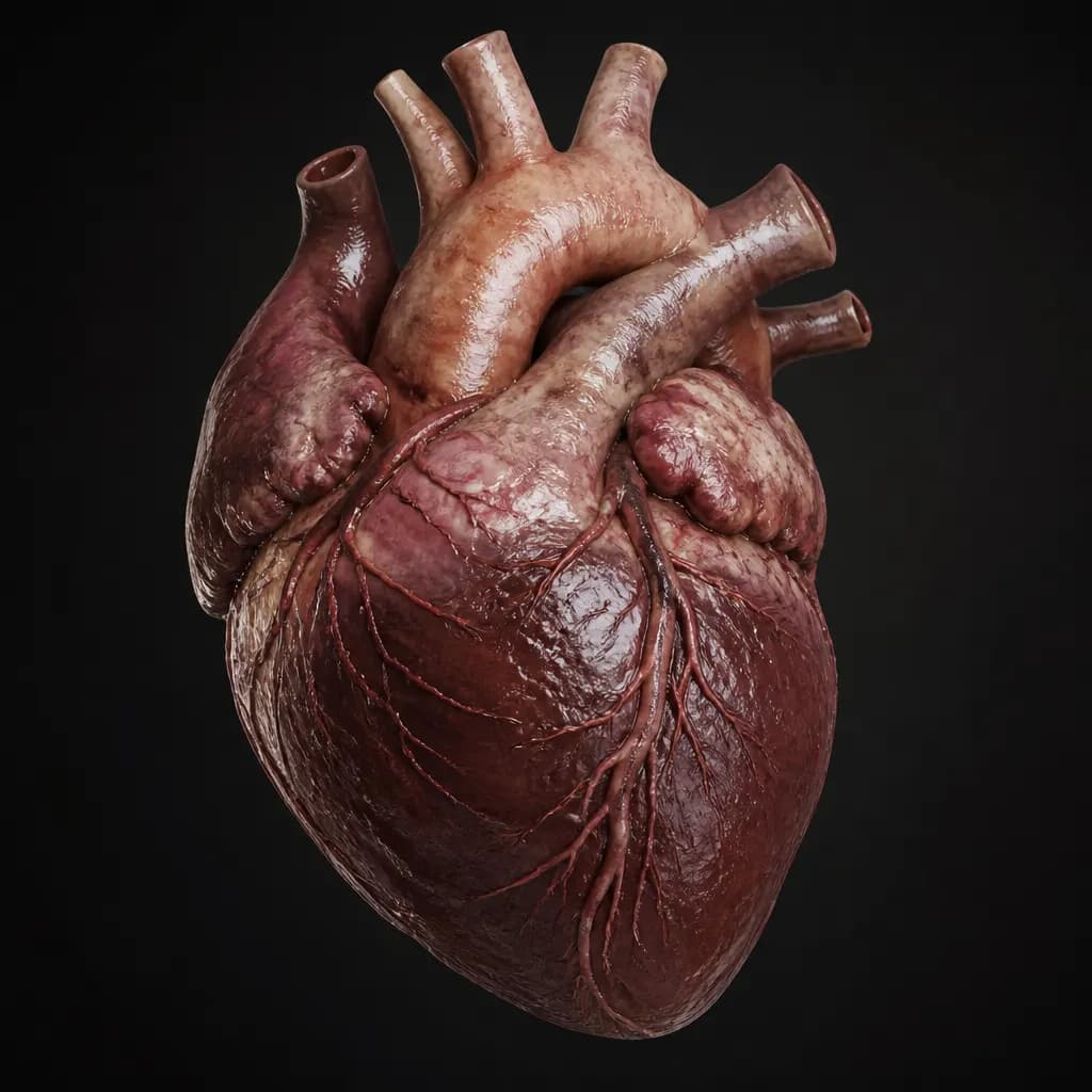 Anatomical heart specimen as a long-term research visualization, not a current transplant product.