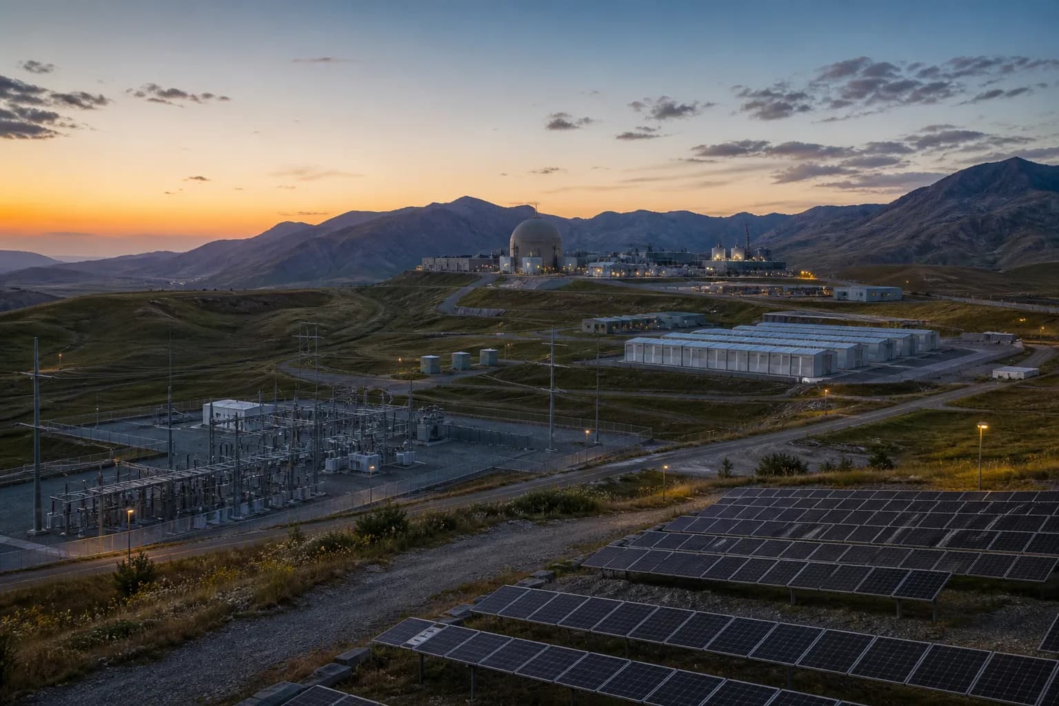 Energy infrastructure at the edge of a highland science campus.